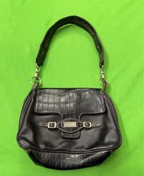 Sac à épaule en cuir texturé crocodile noir