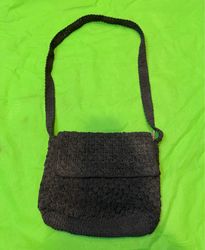 Black Crochet Handbag with Snake Print Lining