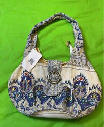 Boho Style Shoulder Bag with Blue and White Patter..