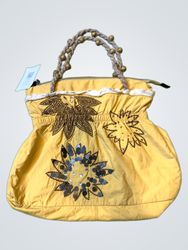 Yellow Beaded Handle Bag with Floral Sequins