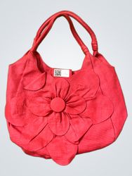 Red Woven Handbag with Flower Detail
