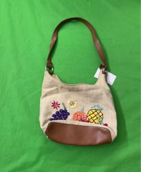 Cherokee Straw and Faux Leather Shoulder Bag with ..