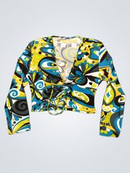 Zara Long-Sleeve Ruched Print Top