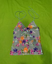 Upcycled Blue sequined floral camisole