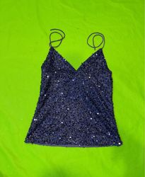 Upcycled Blue Sequin Cami Top