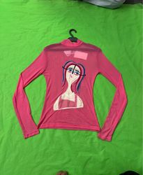 Upcycled Pink Mesh Top with Graphic Print