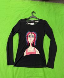 Upcycled Black long sleeve top with graphic print