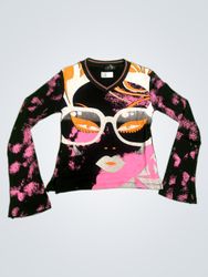 Copeline Black and Pink Graphic Long Sleeve Top