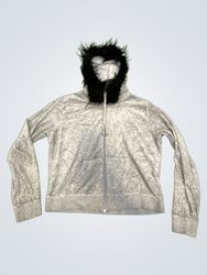 Upcycled Juicy Couture Velour Hoodie with Fur Trim