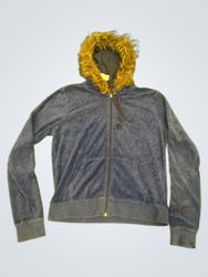 Upcycled Juicy Couture Velour Hoodie with Fur Trim