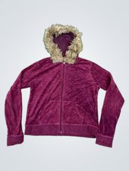 Upcycled Juicy Couture Velours-Hoodie mit Pelzbesa..