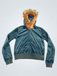 Upcycled Juicy Couture Velour Hoodie with Fur Trim
