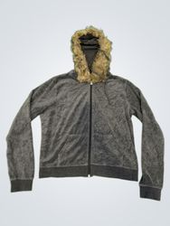 Upcycled Juicy Couture Velour Fur Hooded Zip-Up Ja..