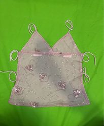Top Halter Trasparente Ricamato Riciclato