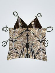 Top riciclato decorato con paillettes e lacci