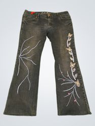 Upcycled M.K. Jeans Embroidered Butterfly Flare Je..