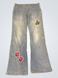 Upcycled Bell Bottom Jeans with Butterfly and Flow..