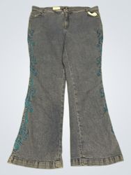 Upcycled denim24/7 Women's Blue Embroidered Flare ..