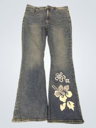 Upcycled Loft Women's Flared Jeans with Floral Emb..