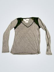 Etam Grey Long Sleeve Top with Black Lace Inset