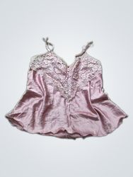 Pink Satin Camisole with Lace Trim