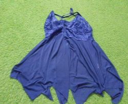 Navy Blue Halter Neck Lace Trim Babydoll