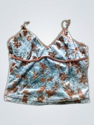 Blue Floral Print Velvet Cami Top