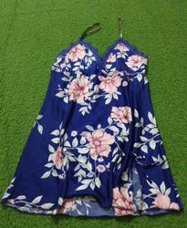 Blue floral print nightgown with lace trim