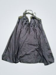 Black satin slip dress with lace trim