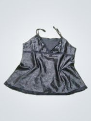 Black satin camisole with lace trim