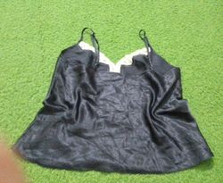 Black camisole with white lace trim