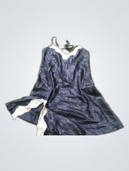 Black satin chemise with white lace trim