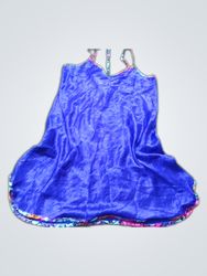 Blue satin nightgown with floral trim