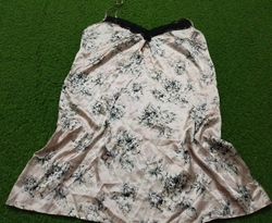 Pink floral slip dress with black lace trim