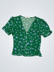 MNG Floral Print V-Neck Button-Up Top