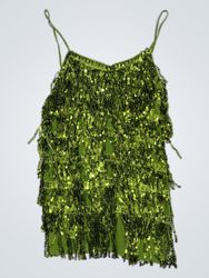 Green Sequin Fringe Camisole Dress