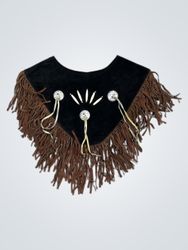 Black Suede Fringe Cape with Beads and Conchos