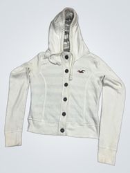 Hollister White Button-Up Hoodie