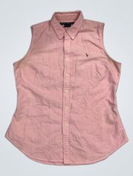 Sleeveless Pink Button-Up Shirt