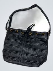 Maraki Black Leather Drawstring Handbag