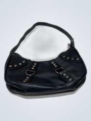 Black Studded Leather Hobo Bag