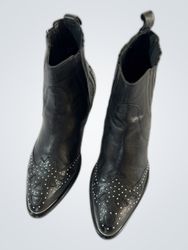 IKS Black Leather Cowboy Ankle Boots