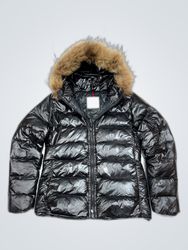 Moncler Black Puffer Jacket with Fur Hood