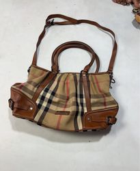 Burberry Haymarket Check Leather Trim Satchel Bag
