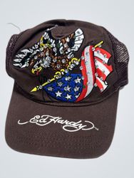 Ed Hardy Brown Embroidered Eagle and Flag Trucker ..