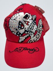 Ed Hardy Vintage Tattoo Wear Red Trucker Hat with ..