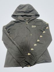 EA7 Emporio Armani Black Zip-Up Hoodie with Logo D..