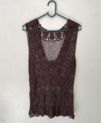 Brown Crochet Sleeveless Top