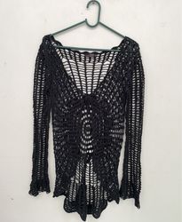 EASY WEAR Black Crochet Long Sleeve Top