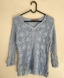 Croft & Barrow Blue Crochet V-Neck Sweater